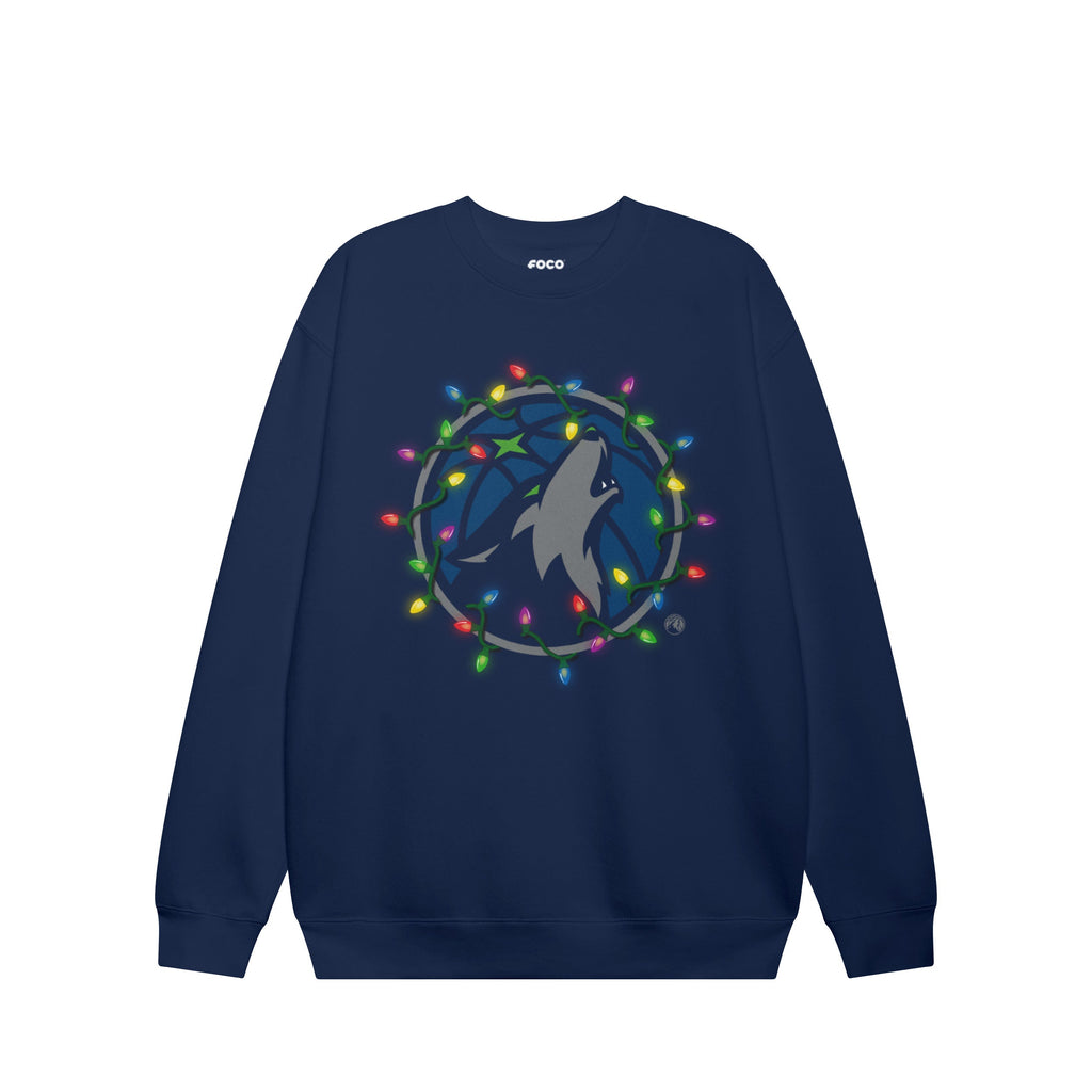 Minnesota Timberwolves Primary Logo Holiday Lights Crew Neck Sweatshirt