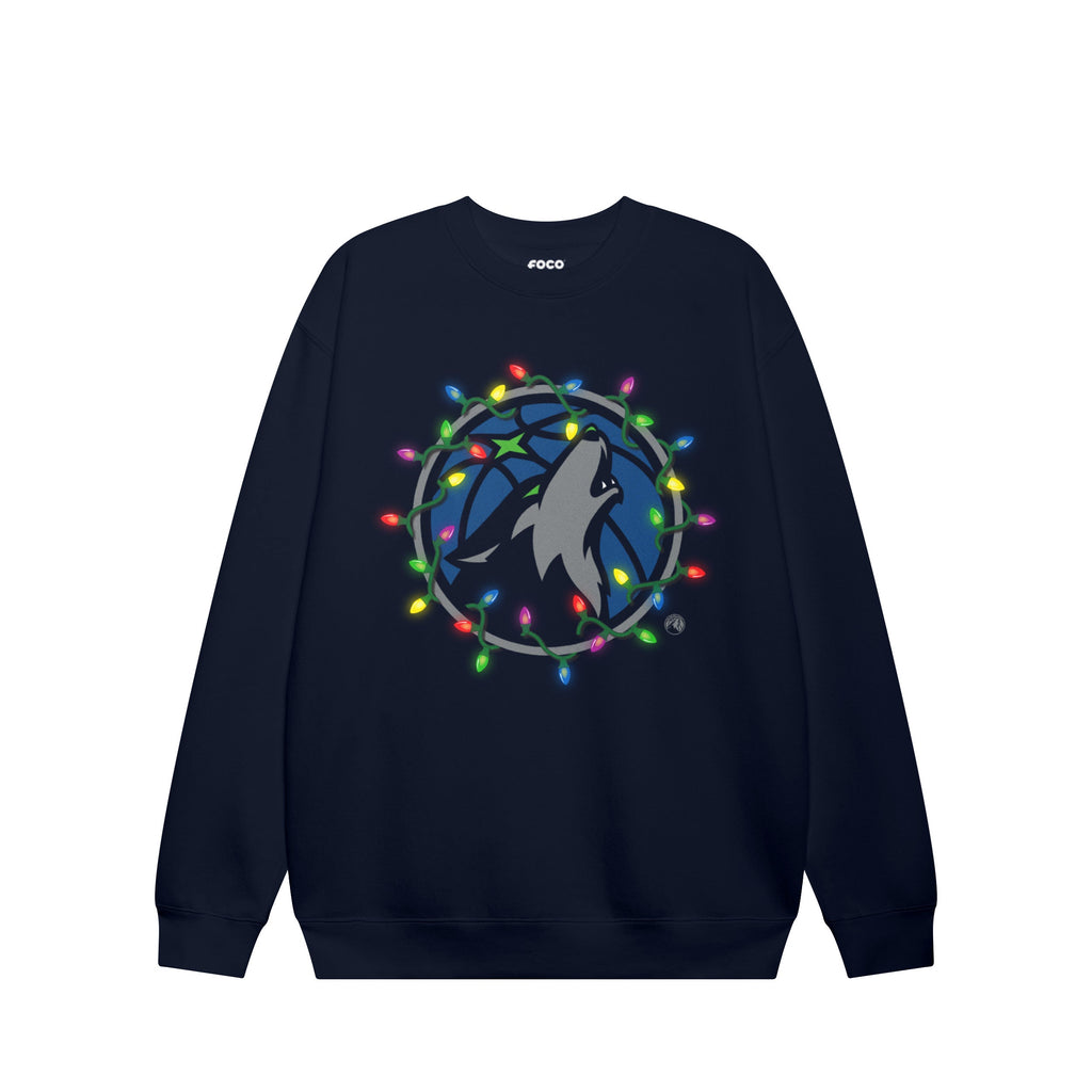 Minnesota Timberwolves Primary Logo Holiday Lights Crew Neck Sweatshirt
