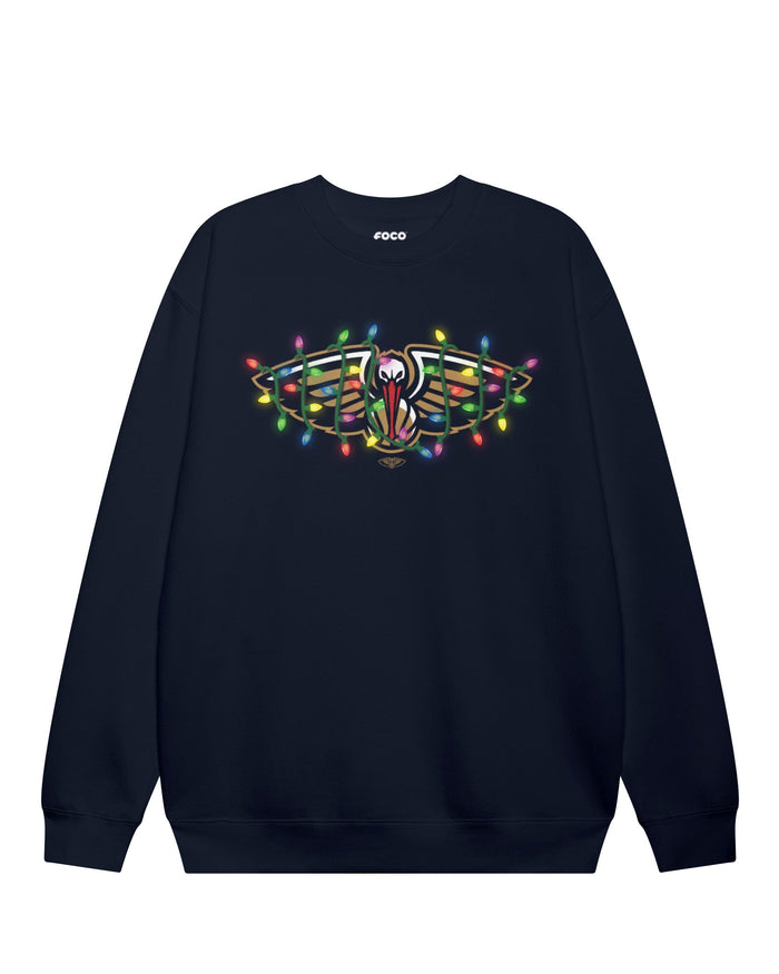 New Orleans Pelicans Primary Logo Holiday Lights Crew Neck Sweatshirt