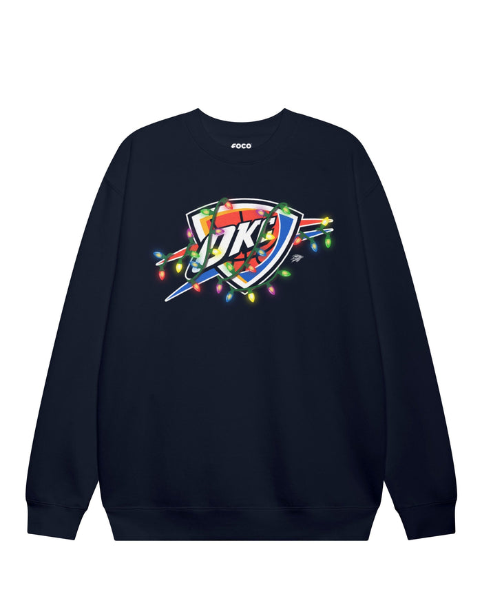 Oklahoma City Thunder Primary Logo Holiday Lights Crew Neck Sweatshirt