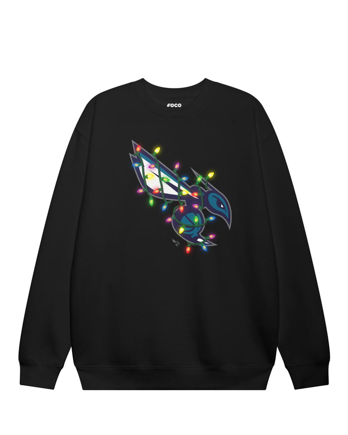 Charlotte Hornets Primary Logo Holiday Lights Crew Neck Sweatshirt