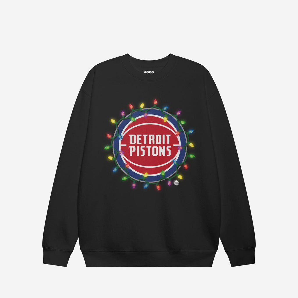 Detroit Pistons Primary Logo Holiday Lights Crew Neck Sweatshirt FOCO S - FOCO.com