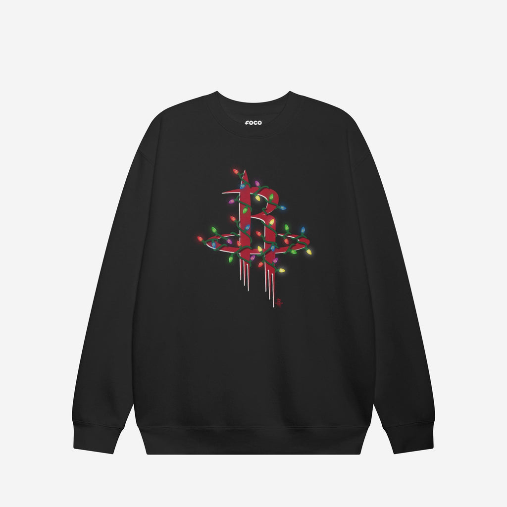 Houston Rockets Primary Logo Holiday Lights Crew Neck Sweatshirt FOCO S - FOCO.com