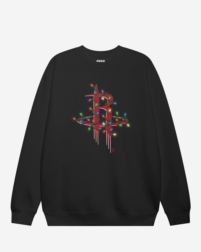 Houston Rockets Primary Logo Holiday Lights Crew Neck Sweatshirt FOCO S - FOCO.com