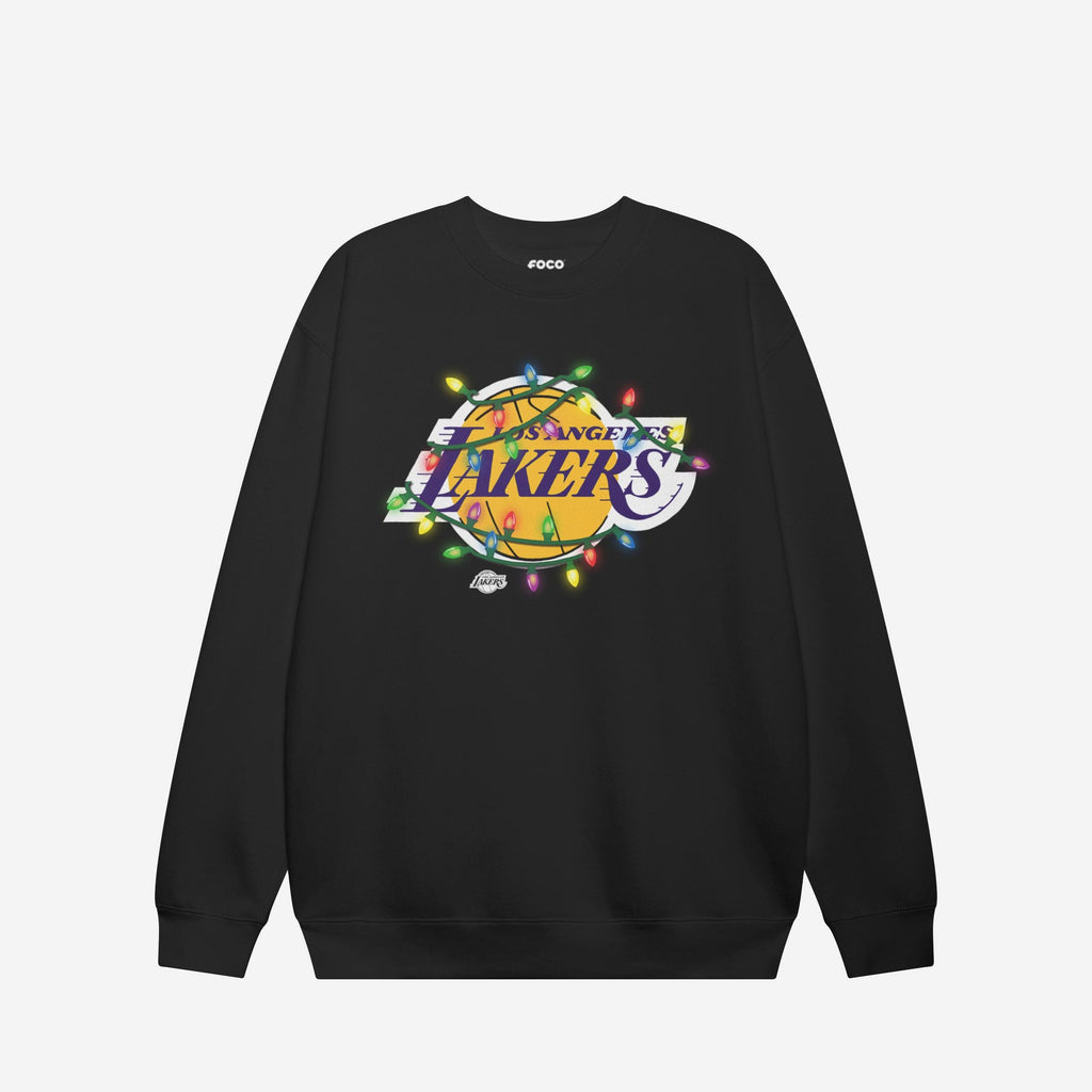 Los Angeles Lakers Primary Logo Holiday Lights Crew Neck Sweatshirt FOCO S - FOCO.com