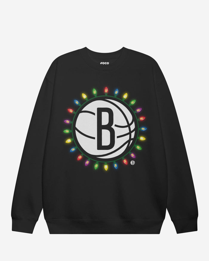 Brooklyn Nets Primary Logo Holiday Lights Crew Neck Sweatshirt FOCO S - FOCO.com