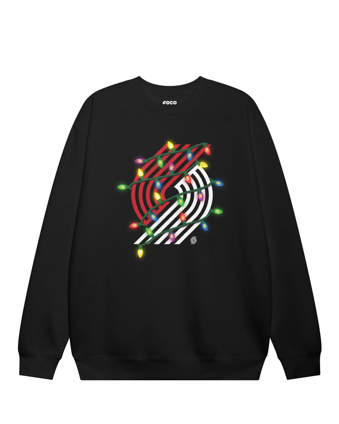 Portland Trail Blazers Primary Logo Holiday Lights Crew Neck Sweatshirt