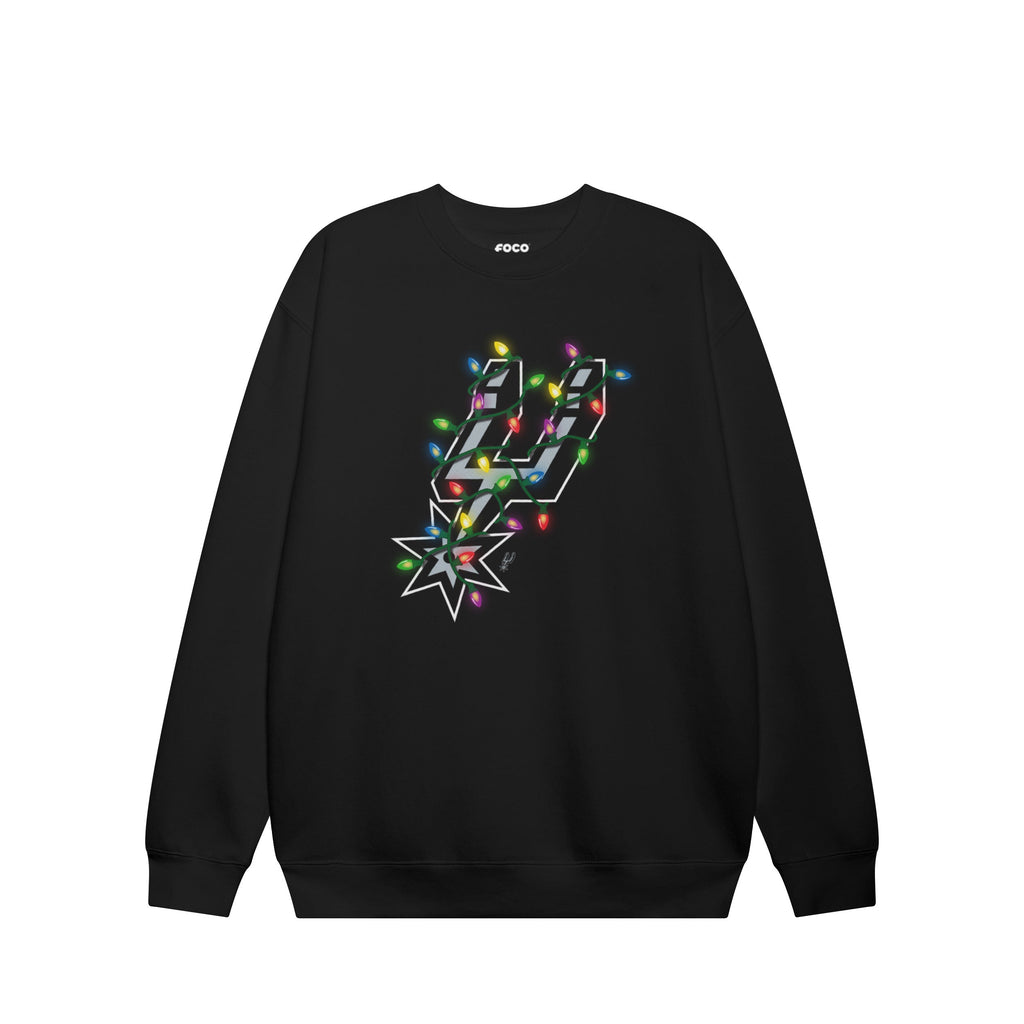 San Antonio Spurs Primary Logo Holiday Lights Crew Neck Sweatshirt
