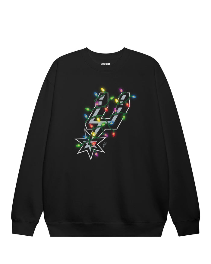 San Antonio Spurs Primary Logo Holiday Lights Crew Neck Sweatshirt