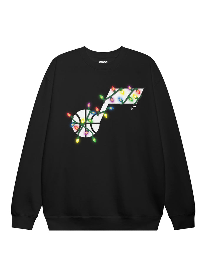 Utah Jazz Primary Logo Holiday Lights Crew Neck Sweatshirt