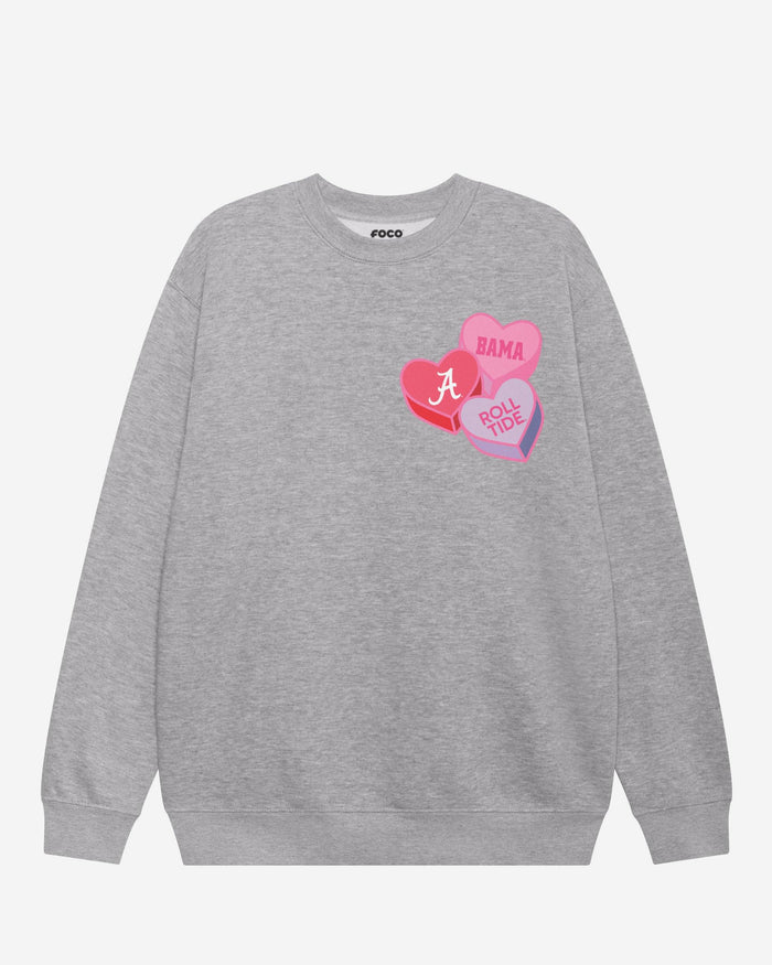 Alabama Crimson Tide Candy Heart Crew Neck Sweatshirt FOCO Athletic Heather S - FOCO.com
