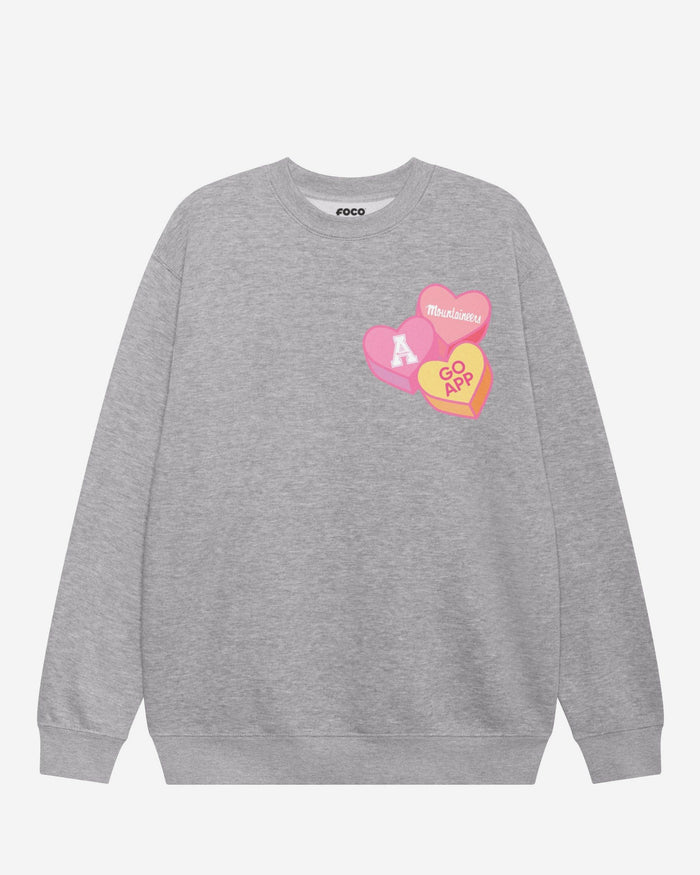 Appalachian State Mountaineers Candy Heart Crew Neck Sweatshirt FOCO Athletic Heather S - FOCO.com
