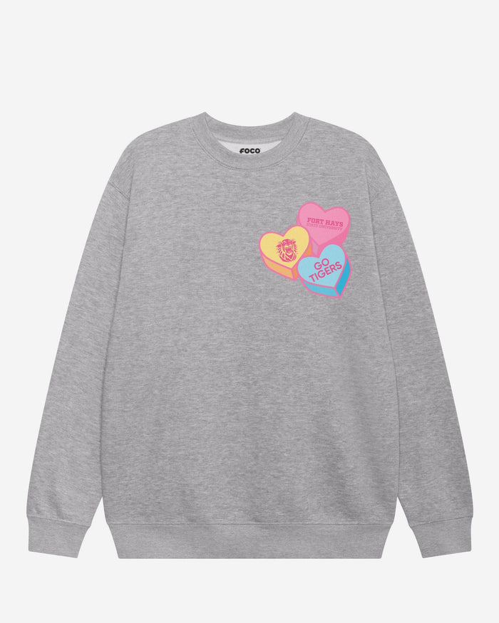 Fort Hays State Tigers Candy Heart Crew Neck Sweatshirt FOCO Athletic Heather S - FOCO.com