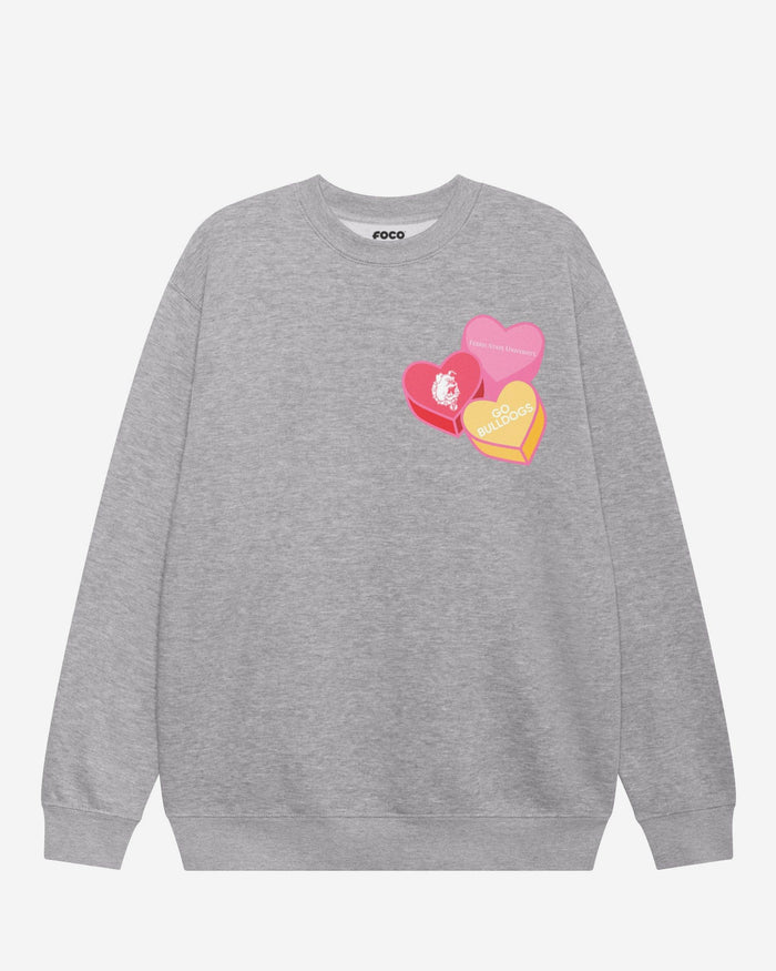 Ferris State Bulldogs Candy Heart Crew Neck Sweatshirt FOCO Athletic Heather S - FOCO.com