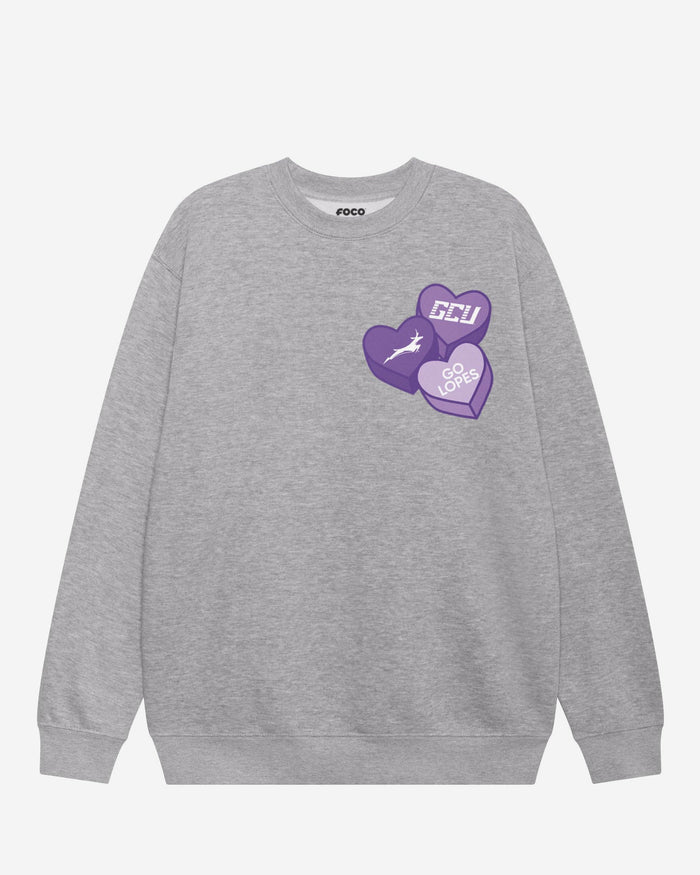 Grand Canyon Antelopes Candy Heart Crew Neck Sweatshirt FOCO Athletic Heather S - FOCO.com
