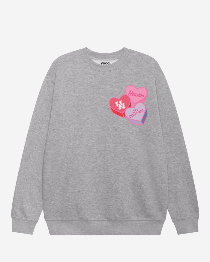 Houston Cougars Candy Heart Crew Neck Sweatshirt FOCO Athletic Heather S - FOCO.com
