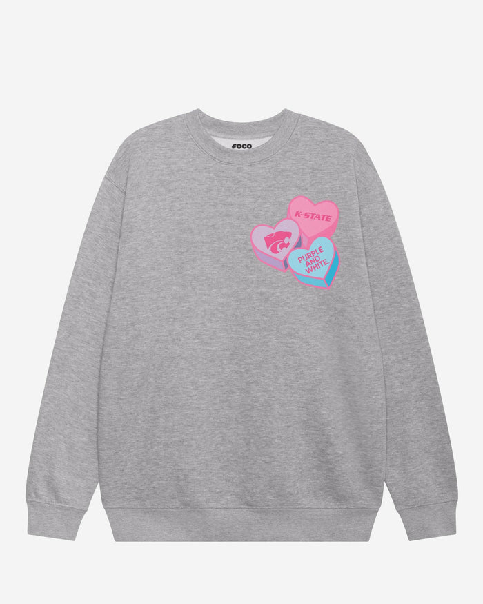Kansas State Wildcats Candy Heart Crew Neck Sweatshirt FOCO Athletic Heather S - FOCO.com