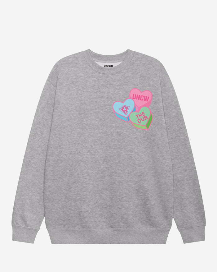 UNC Wilmington Seahawks Candy Heart Crew Neck Sweatshirt FOCO Athletic Heather S - FOCO.com