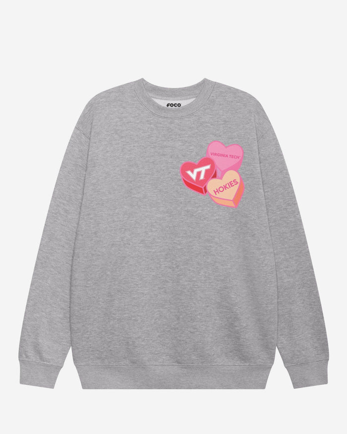 Virginia Tech Hokies Candy Heart Crew Neck Sweatshirt FOCO Athletic Heather S - FOCO.com