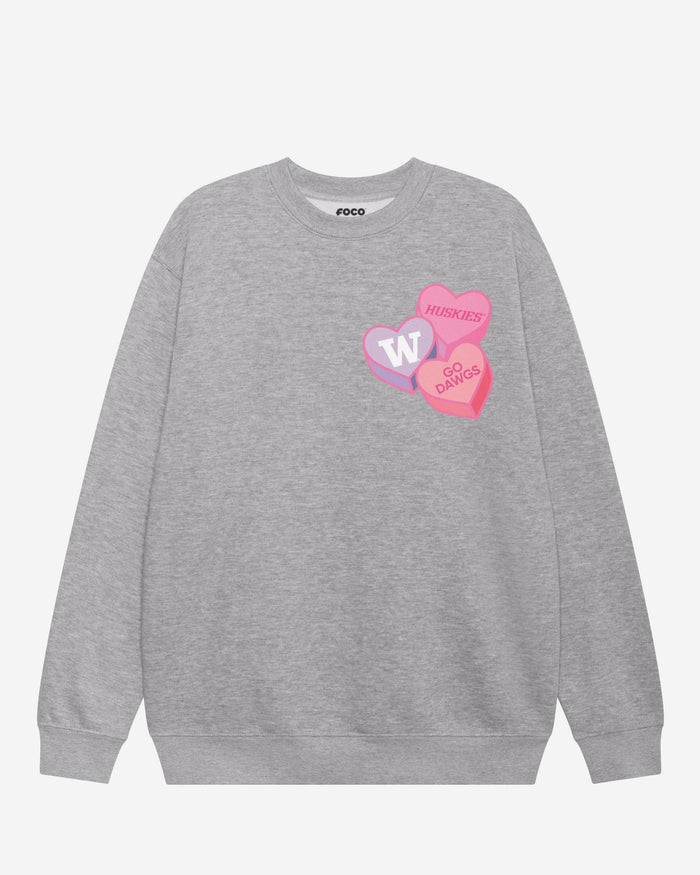 Washington Huskies Candy Heart Crew Neck Sweatshirt FOCO Athletic Heather S - FOCO.com
