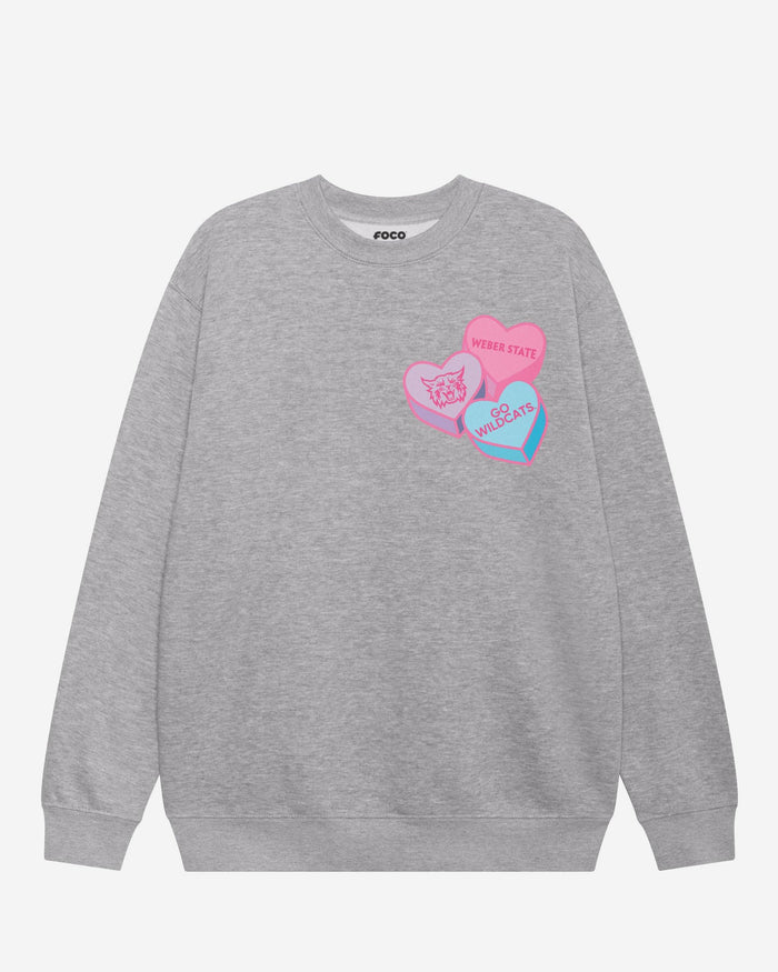 Weber State Wildcats Candy Heart Crew Neck Sweatshirt FOCO Athletic Heather S - FOCO.com