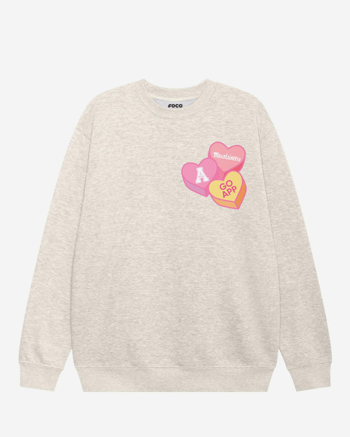 Appalachian State Mountaineers Candy Heart Crew Neck Sweatshirt FOCO Oatmeal Heather S - FOCO.com