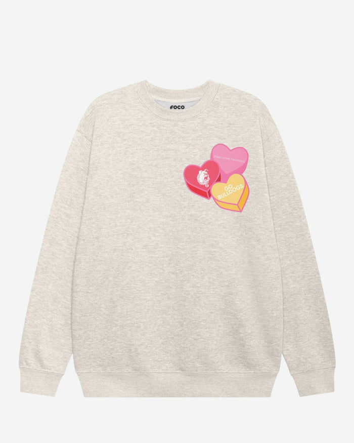Ferris State Bulldogs Candy Heart Crew Neck Sweatshirt FOCO Oatmeal Heather S - FOCO.com