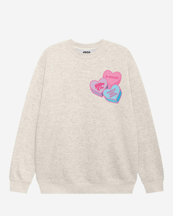 Kansas State Wildcats Candy Heart Crew Neck Sweatshirt FOCO Oatmeal Heather S - FOCO.com