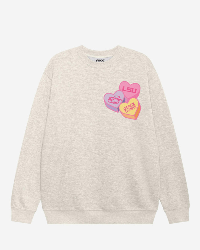 LSU Tigers Candy Heart Crew Neck Sweatshirt FOCO Oatmeal Heather S - FOCO.com