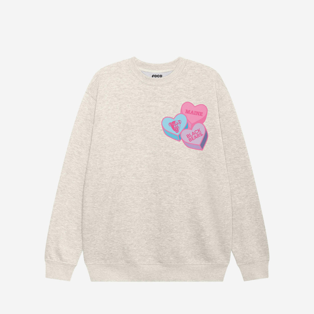Maine Black Bears Candy Heart Crew Neck Sweatshirt FOCO Oatmeal Heather S - FOCO.com