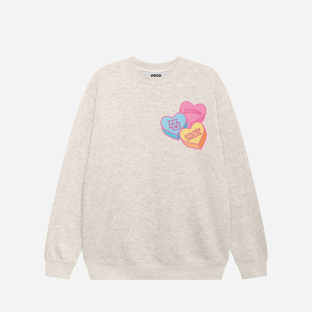 Marquette Golden Eagles Candy Heart Crew Neck Sweatshirt FOCO Oatmeal Heather S - FOCO.com