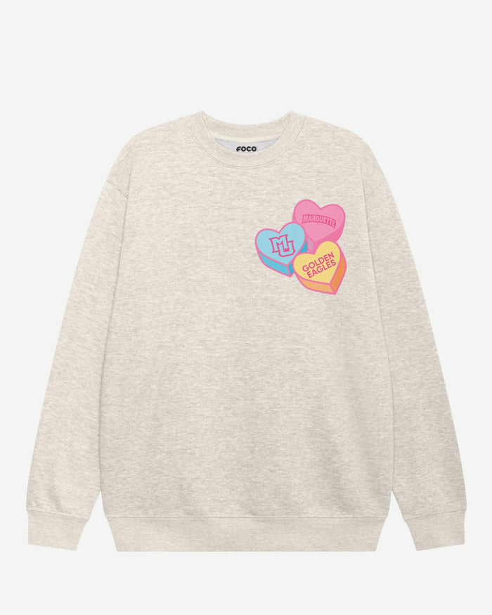 Marquette Golden Eagles Candy Heart Crew Neck Sweatshirt FOCO Oatmeal Heather S - FOCO.com