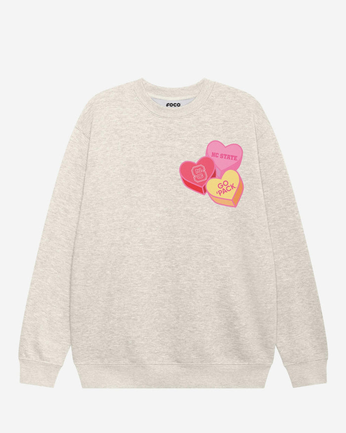 NC State Wolfpack Candy Heart Crew Neck Sweatshirt FOCO Oatmeal Heather S - FOCO.com