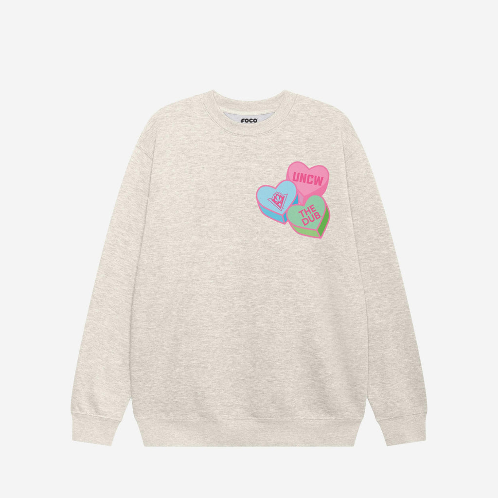 UNC Wilmington Seahawks Candy Heart Crew Neck Sweatshirt FOCO Oatmeal Heather S - FOCO.com