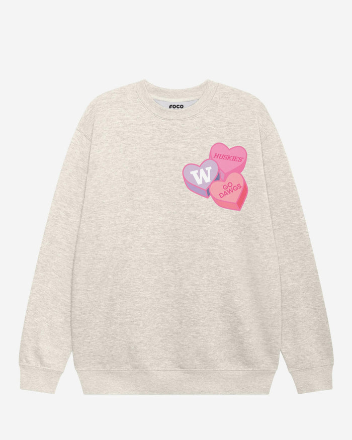 Washington Huskies Candy Heart Crew Neck Sweatshirt FOCO Oatmeal Heather S - FOCO.com