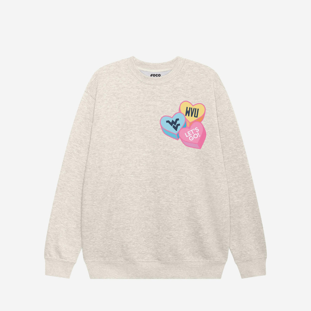 West Virginia Mountaineers Candy Heart Crew Neck Sweatshirt FOCO Oatmeal Heather S - FOCO.com