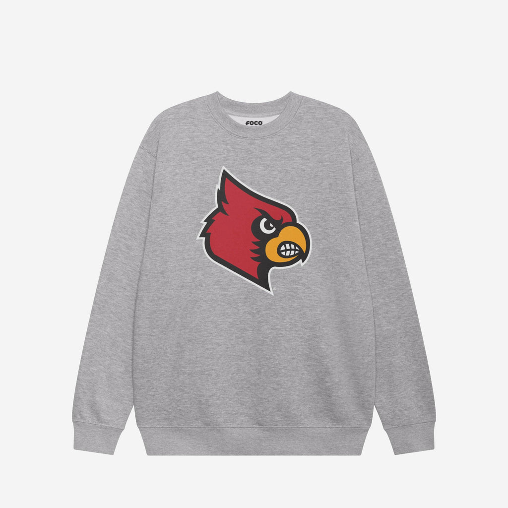 Louisville Cardinals Primary Logo Crew Neck Sweatshirt FOCO Athletic Heather S - FOCO.com