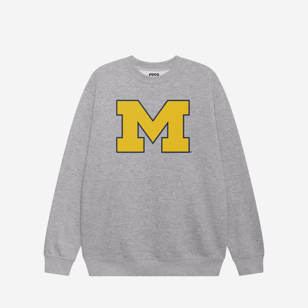 Michigan Wolverines Primary Logo Crew Neck Sweatshirt FOCO Athletic Heather S - FOCO.com