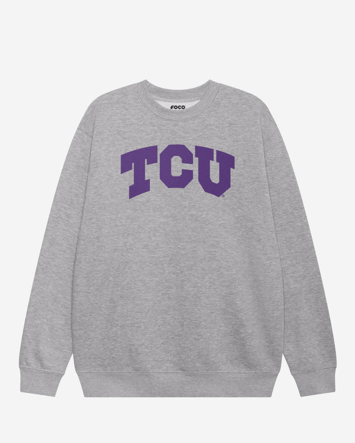 TCU Horned Frogs Primary Logo Crew Neck Sweatshirt FOCO Athletic Heather S - FOCO.com
