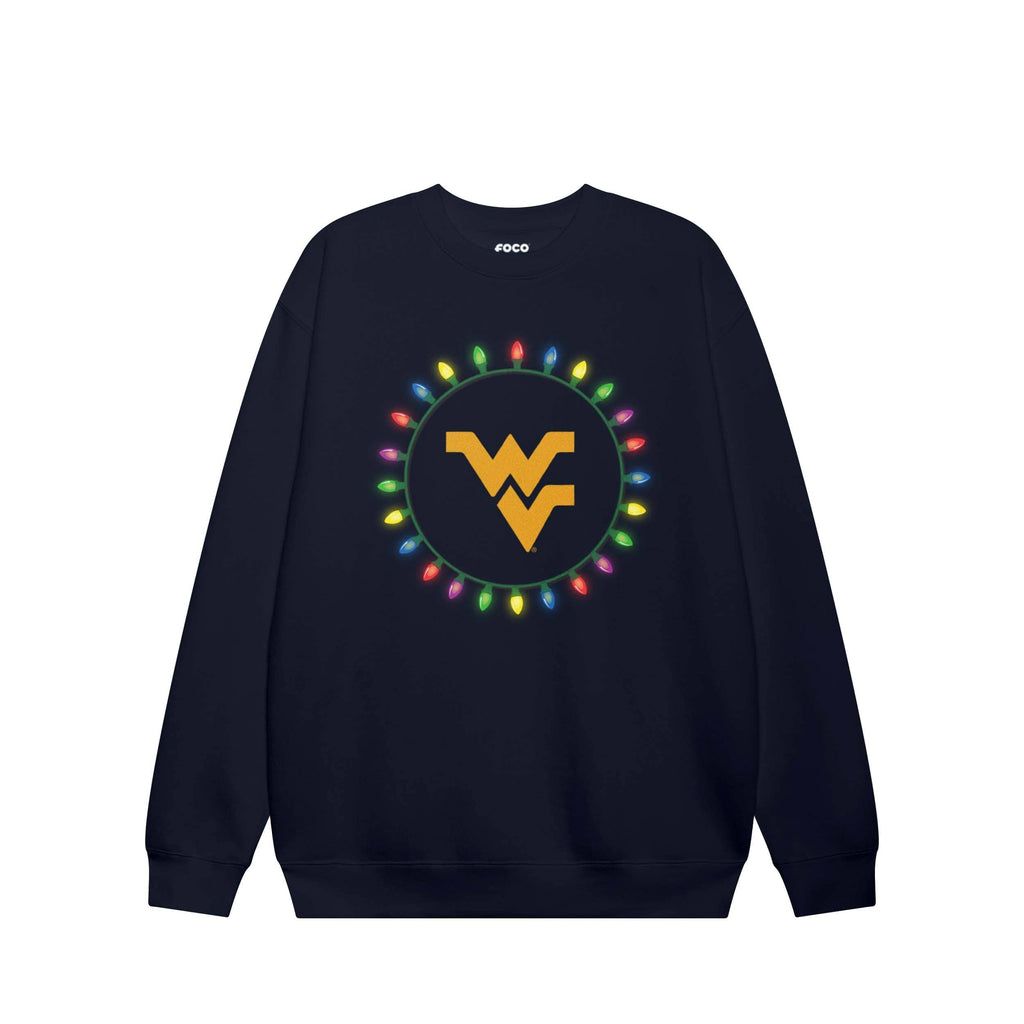 West Virginia Mountaineers Primary Logo Holiday Lights Crew Neck Sweatshirt