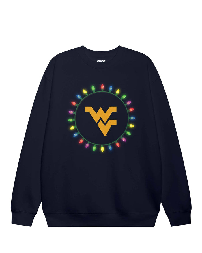 West Virginia Mountaineers Primary Logo Holiday Lights Crew Neck Sweatshirt