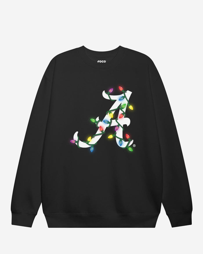 Alabama Crimson Tide Primary Logo Holiday Lights Crew Neck Sweatshirt FOCO S - FOCO.com
