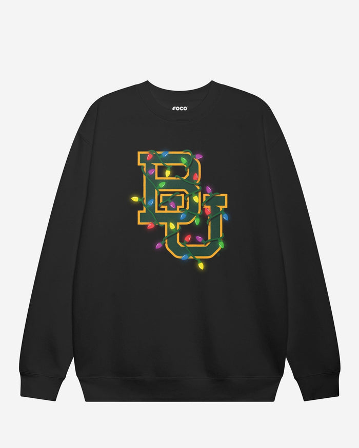 Baylor Bears Primary Logo Holiday Lights Crew Neck Sweatshirt FOCO S - FOCO.com