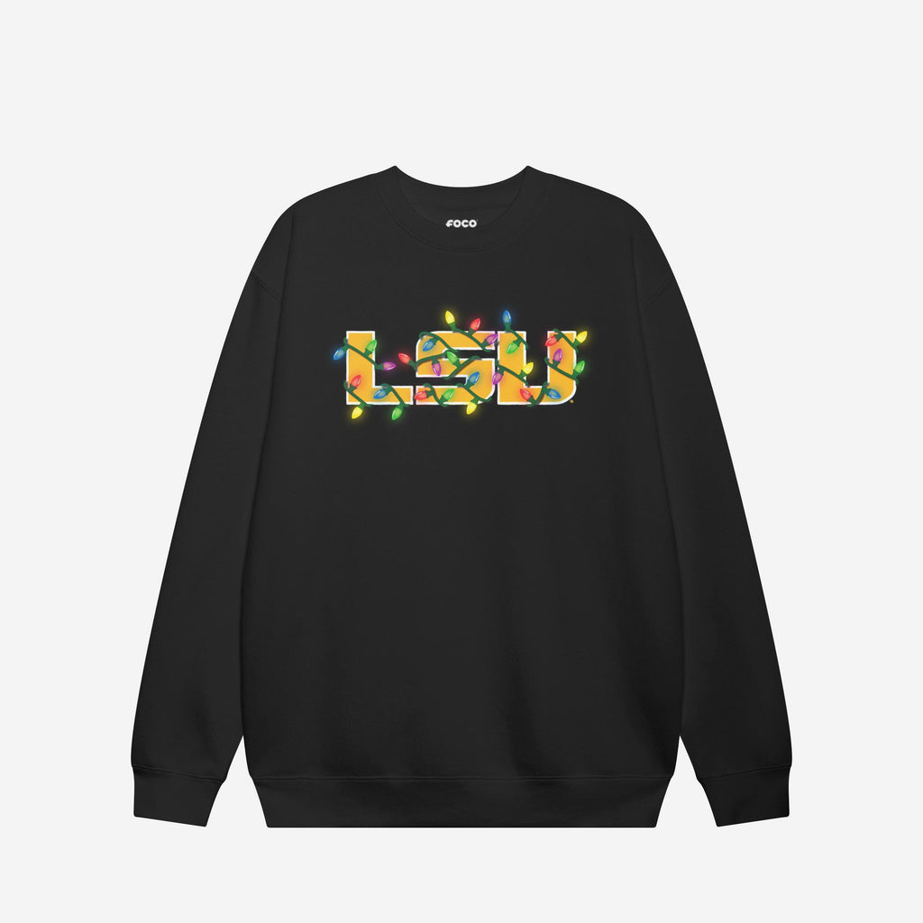 LSU Tigers Primary Logo Holiday Lights Crew Neck Sweatshirt FOCO S - FOCO.com