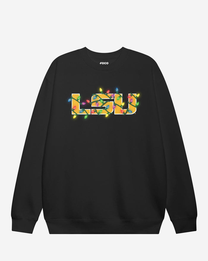 LSU Tigers Primary Logo Holiday Lights Crew Neck Sweatshirt FOCO S - FOCO.com