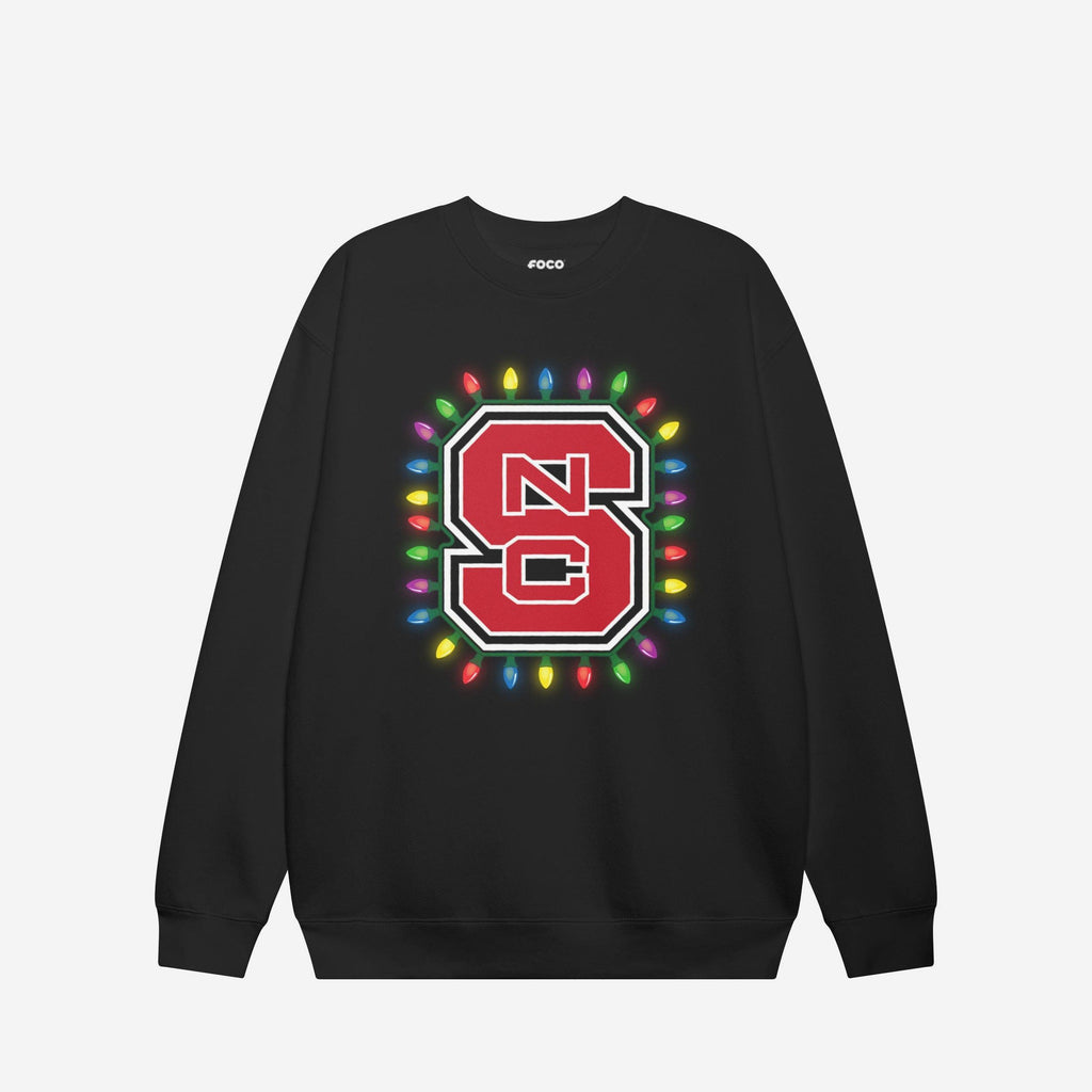 NC State Wolfpack Primary Logo Holiday Lights Crew Neck Sweatshirt FOCO S - FOCO.com