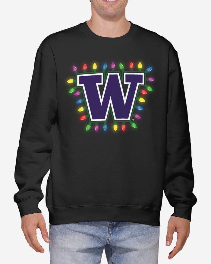 Washington Huskies Primary Logo Holiday Lights Crew Neck Sweatshirt FOCO S - FOCO.com