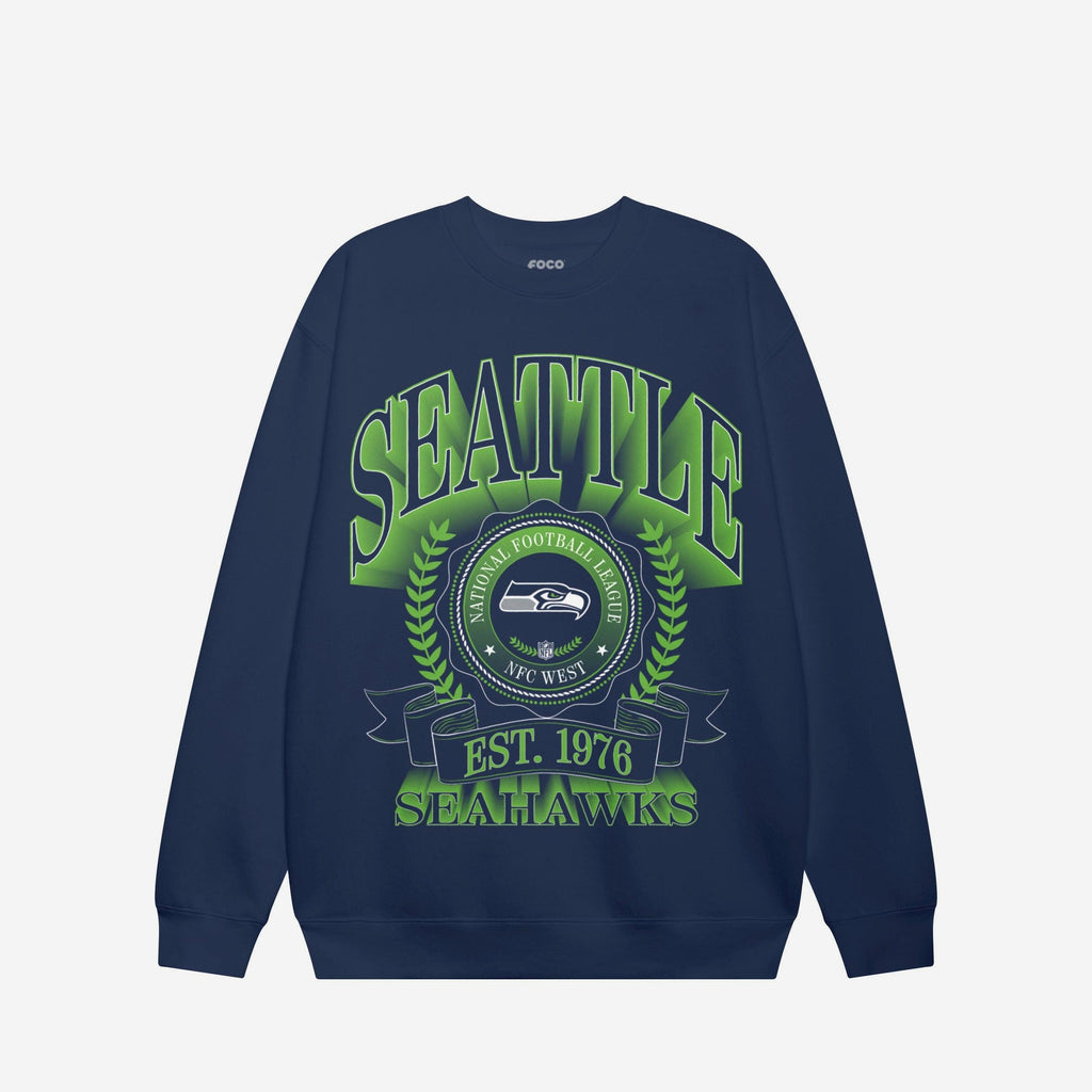 Seattle Seahawks Banner Crest Crew Neck Sweatshirt FOCO S - FOCO.com