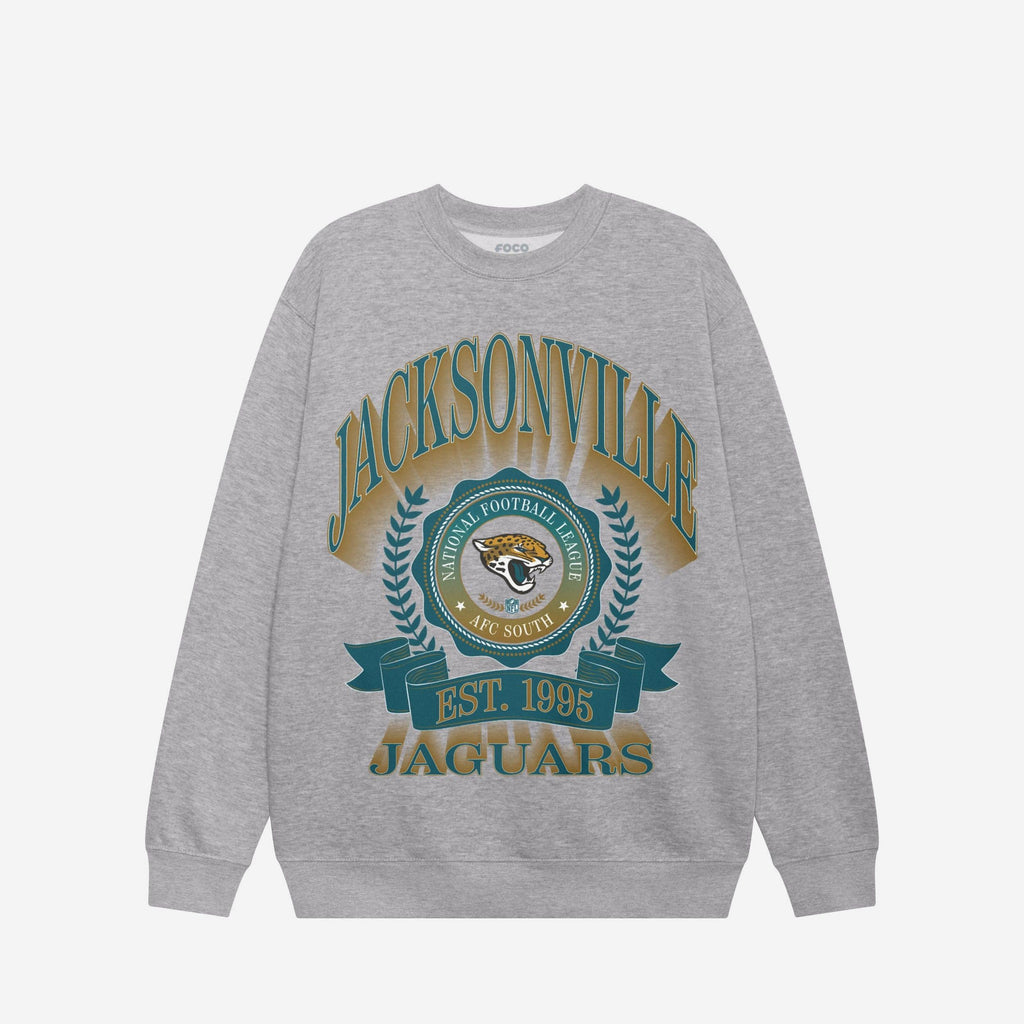 Jacksonville Jaguars Banner Crest Crew Neck Sweatshirt FOCO Athletic Heather S - FOCO.com
