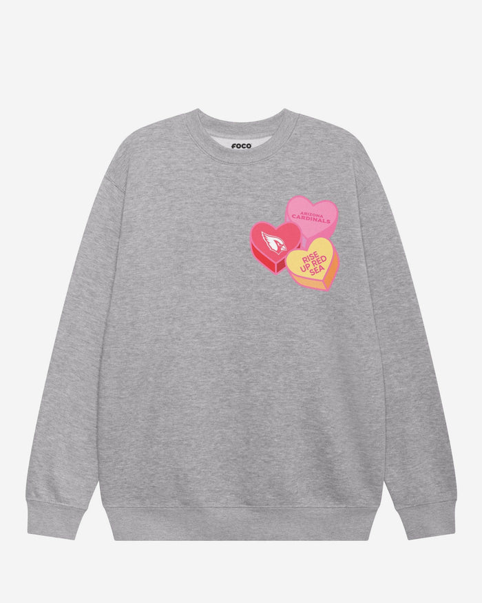 Arizona Cardinals Candy Heart Crew Neck Sweatshirt FOCO Athletic Heather S - FOCO.com